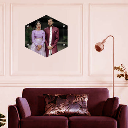 Hexagonal frame less wall photo